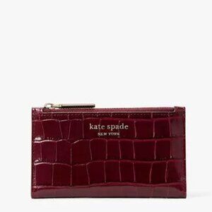 Kate Spade Spencer Croc-Embossed Leather Slim Bifold Wallet Grenache Wine Brown